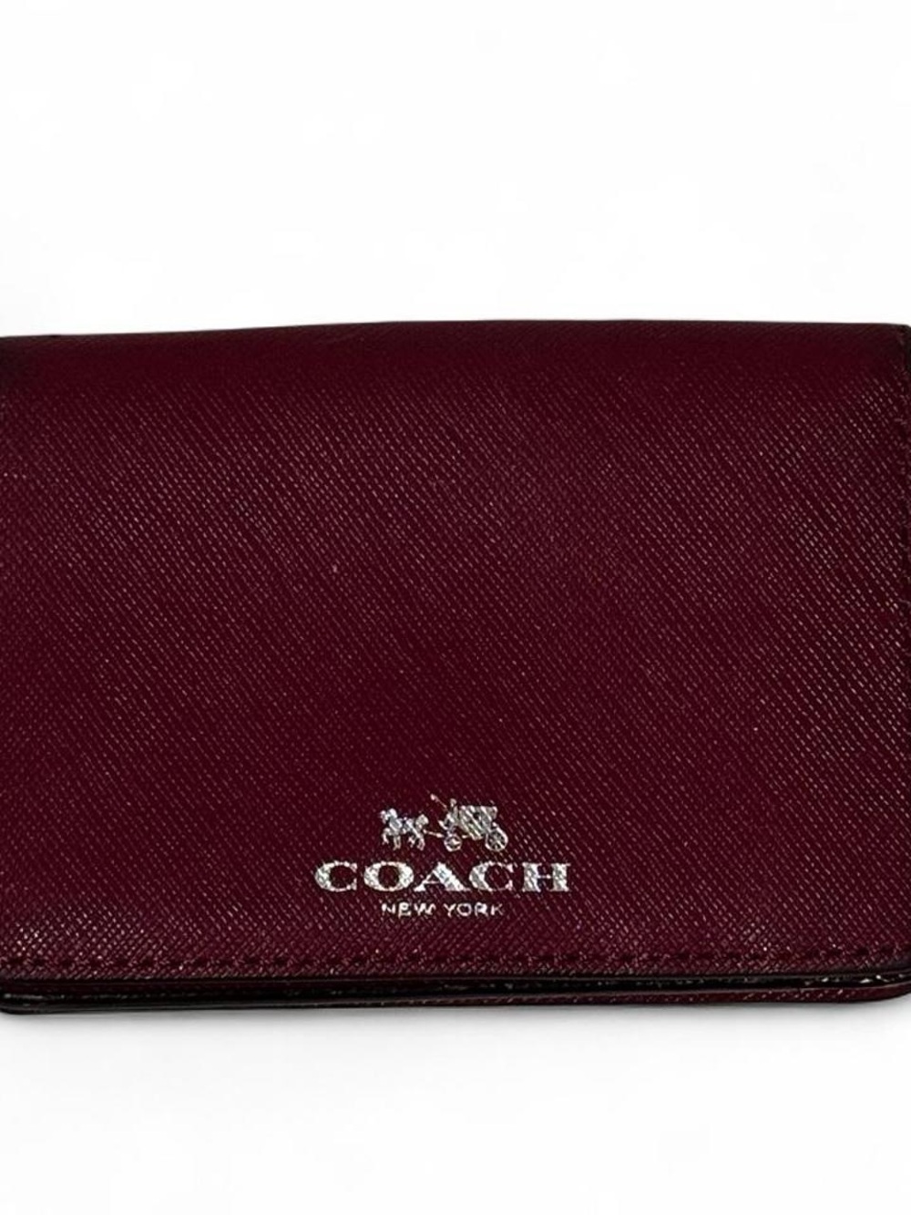 COACH Plum Saffiano Leather Card Holder with Silver Logo